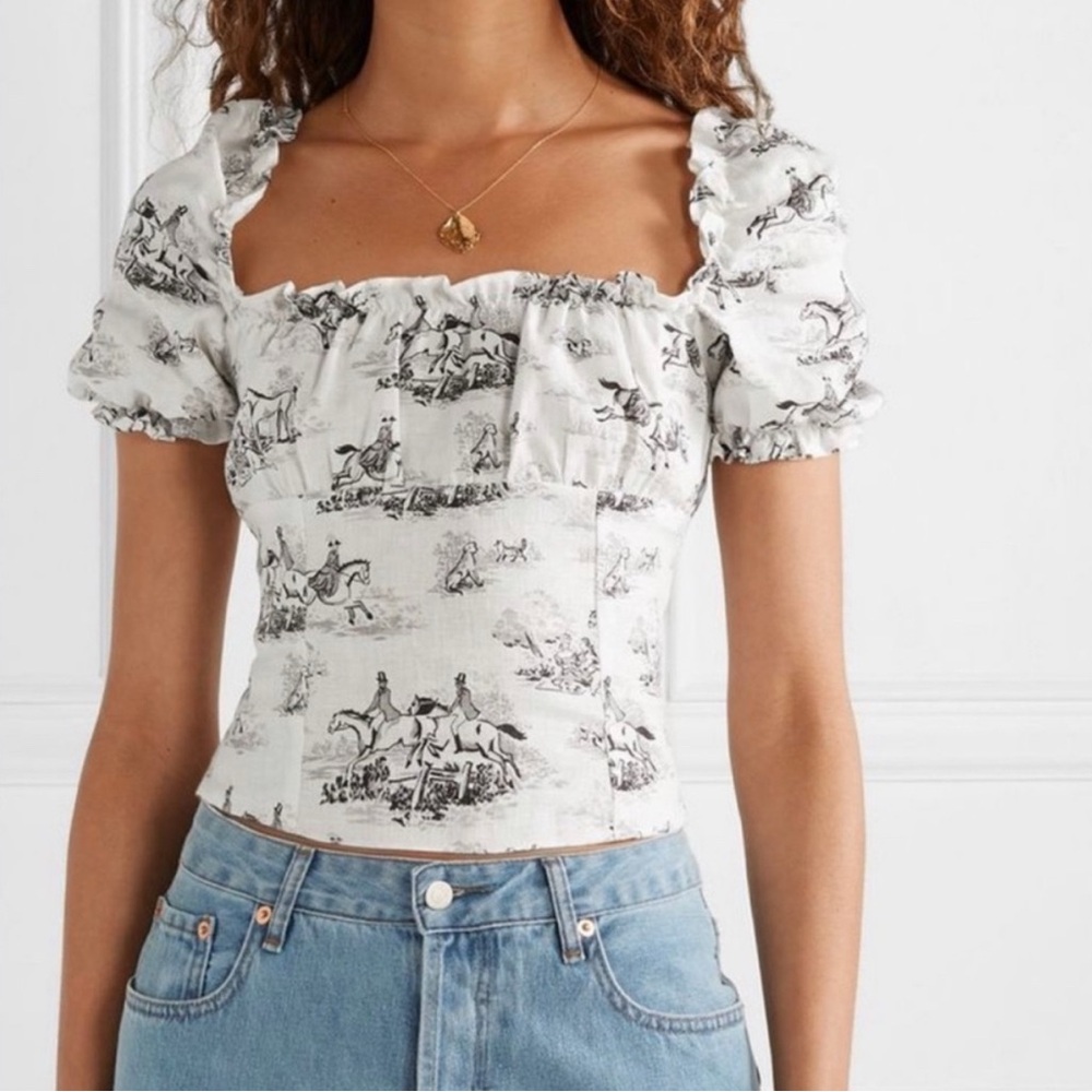Reformation Black and White Printed Puff Sleeve Blouse